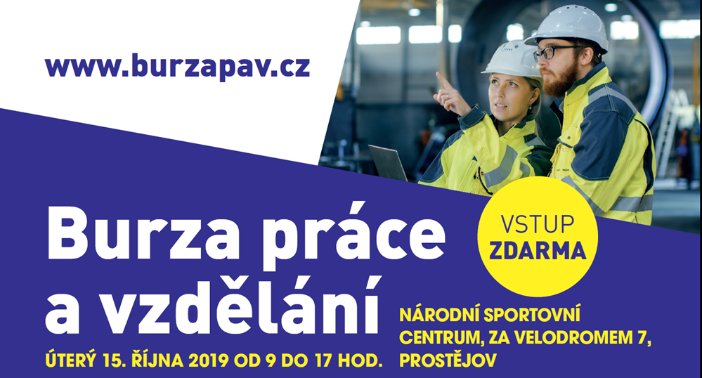 BURZA PRÁCE A VZDĚLÁNÍ JIŽ V ÚTERÝ 15.10. – NENECHEJTE SI UJÍT NOVÉ MÍSTO KONÁNÍ – NÁRODNÍ SPORTOVNÍ CENTRUM PROSTĚJOV – PŘIPRAVEN BOHATÝ DOPROVODNÝ PROGRAM